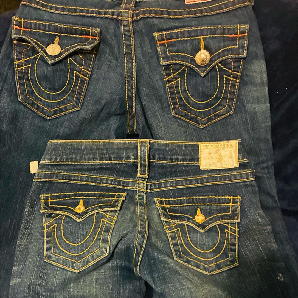 True Religion Blue Denim with Yellow Accents